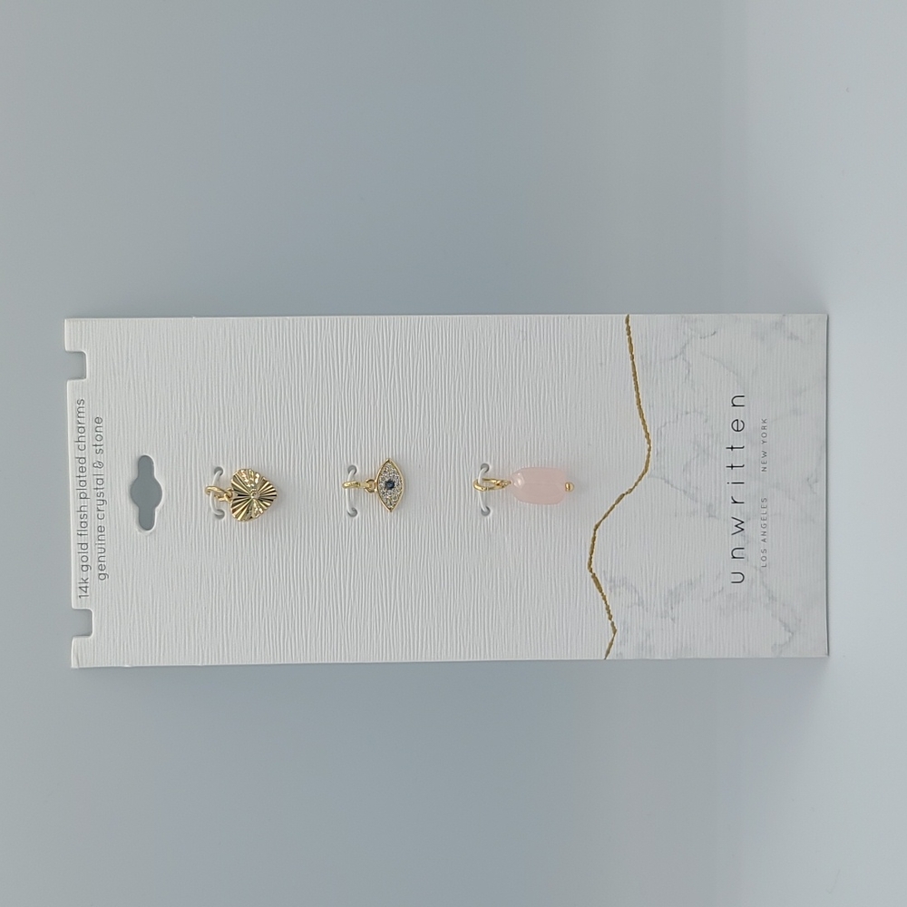 UNWRITTEN 14K GOLD FLASH PLATED CHARMS GENUINE CRYSTAL & STONE.